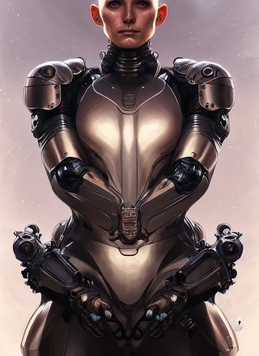 Prompt: Symmetry!! portrait of a bald woman, warrior in sci-fi armour, tech wear, muscular!! sci-fi, intricate, elegant, highly detailed, digital painting, artstation, concept art, smooth, sharp focus, illustration, art by artgerm and greg rutkowski and alphonse mucha