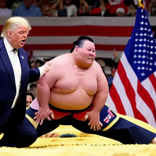 Image similar to Joe Biden and Donald Trump sumo wrestling match