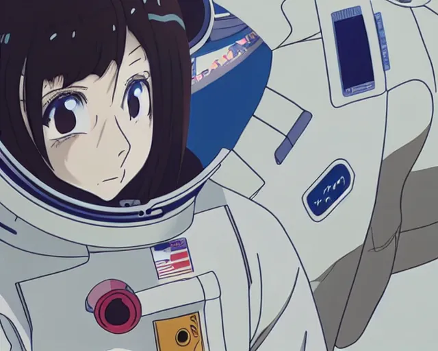 Prompt: anime visual of a female astronaut ; official media ; animated by hajime yatate ; by shinichiro watanabe