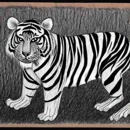 Image similar to traditional japanese tiger drawing by junji ito,