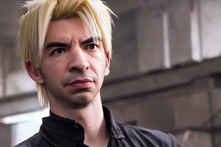 Image similar to live action film still of nathan fielder playing cloud strife in the new sci - fi movie