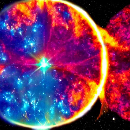 Image similar to vaporwave nebula explosion, two suns!!
