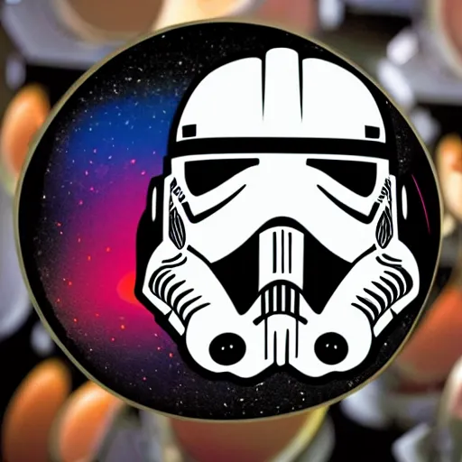 Image similar to svg sticker of a Pop-Wonder Storm-Trooper-Mandolorian-Helmet-Head-Hero-Villain at a rave, spinning records, giant headphones rocking out, wearing headphones, huge speakers, dancing, rave, DJ, spinning records, digital art, amazing composition, rule-of-thirds, award-winning, trending on artstation, featured on deviantart