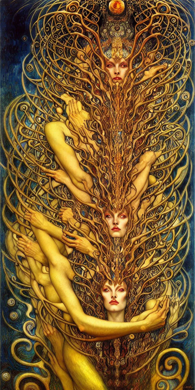 Image similar to Divine Chaos Engine by Karol Bak, Jean Delville, William Blake, Gustav Klimt, and Vincent Van Gogh, symbolist, visionary