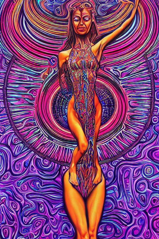 Image similar to woman dancing by Alex Grey, artstation, psychedelic