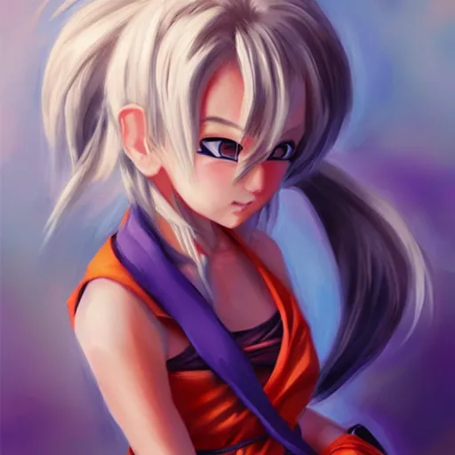 Image similar to kawaii female version of goku, painting by WLOP