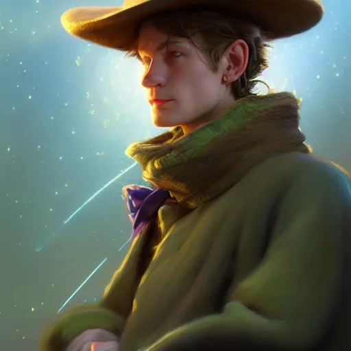 Prompt: epic portrait of snufkin, detailed, nebula skies, digital painting, artstation, concept art, donato giancola, joseph christian leyendecker, wlop, boris vallejo, breathtaking, high details, extremely detailed, sincere face, establishing shot, artistic, hyper realistic, beautiful face, octane render