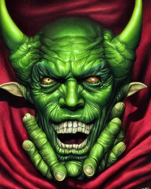 Image similar to green sad devil by glenn fabry, hyperrealism