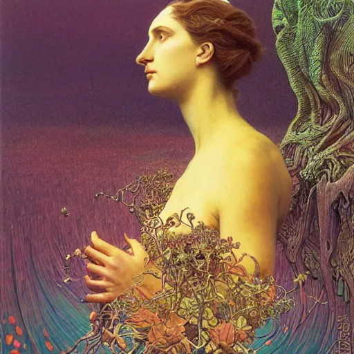 Prompt: queen of jupiter by zdzisław beksinski and alphonse mucha. highly detailed, hyper - real, beautiful