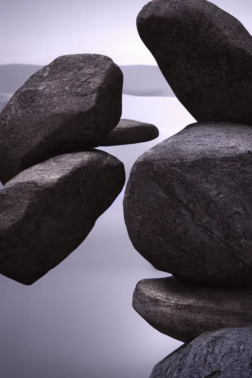 Image similar to photograph of impossible balancing stones, unreal 5, DAZ, hyperrealistic, octane render, Regal, Refined, Detailed Digital Art, dynamic lighting, Highly Detailed, Cinematic Lighting, Unreal Engine, 8k, HD