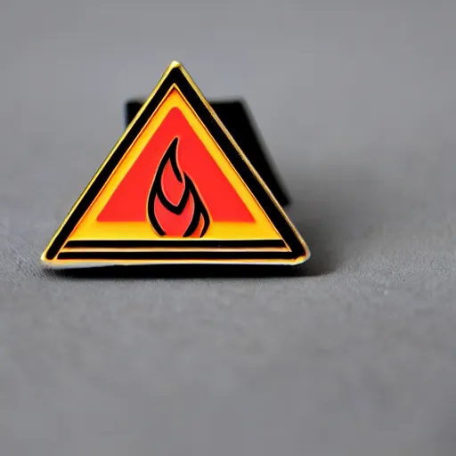 Image similar to a triangle enamel pin of a fire hazard label, smooth curves