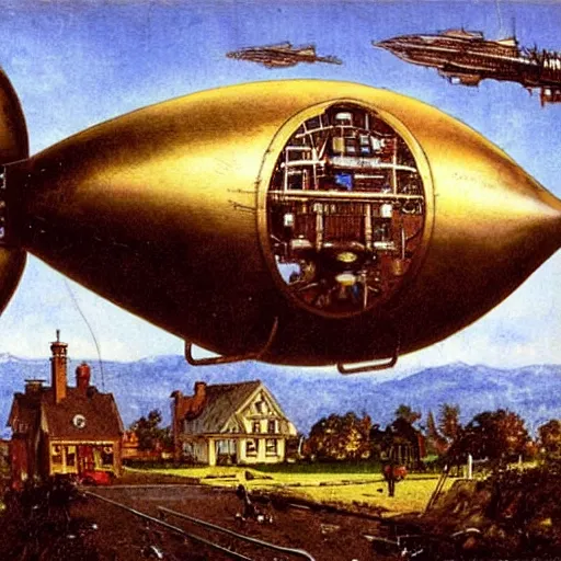 Prompt: A steampunk Zeppelin, art by Norman Rockwell