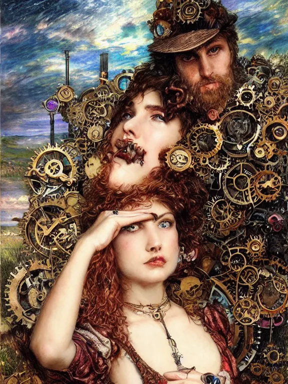 Prompt: a steampunk rose sword piercing a human heart who embellished gears wheels and gemstones,in the rain,by William Holman Hunt,Greg Rutkowski,Stanely Artgerm,peter gric,aaron horkey,trending on pinterest,luxury,mythological,ultra realistic,high detail,concept art,golden ratio,cinematic lighting,maximalist