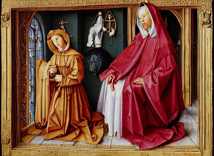 Image similar to saint mary in the style of jan van eyck, 15th century