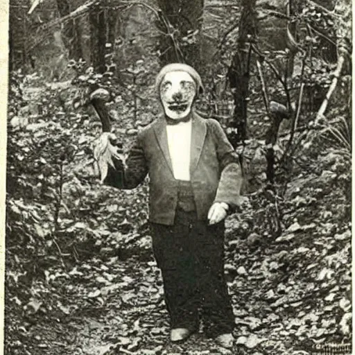 Image similar to hand-like creature in the woods, 1900s picture