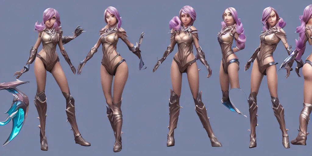 Prompt: Character sheet of gorgeous ocean song fiora (League of Legends). 3d render, octane render, game art, realistic, highly detailed, trending on artstation, 4k, trending on artstation, cgsociety, unreal engine 5, redshift render, trending on artstation, blender, behance, cg