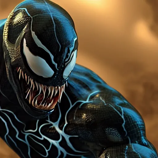 Image similar to venom from spiderman roaring, 8k, hyper realistic,fine details, foreboding