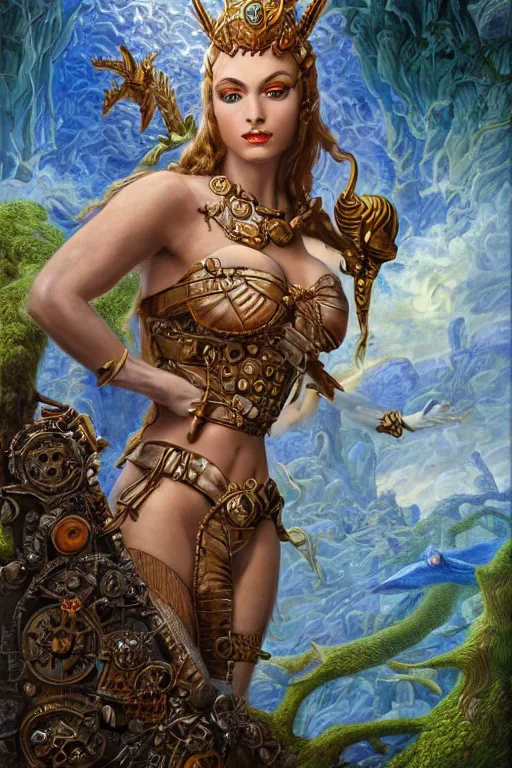 Image similar to Mystical Valkyrie, Portrait of a beautiful female Atlantean Reptilian Warrior, Realistic, Regal, Refined, Detailed Digital Art, Michael Cheval, Walt Disney (1937), François Boucher, Oil Painting, Steampunk, Highly Detailed, Cinematic Lighting, Unreal Engine, 8k, HD