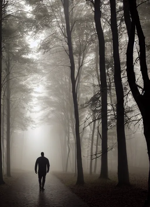 Image similar to a man walks towards the light in a dark forest, fog, rain, volumetric lighting, beautiful, mystique, golden hour, sharp focus, ultra detailed, jan urschel, dylan cole, marthe jonkers, james paick, thierry doizon, kai carpenter, ignacio fernandez rios, noir art house, 4 k, 3 5 mm, fujifilm