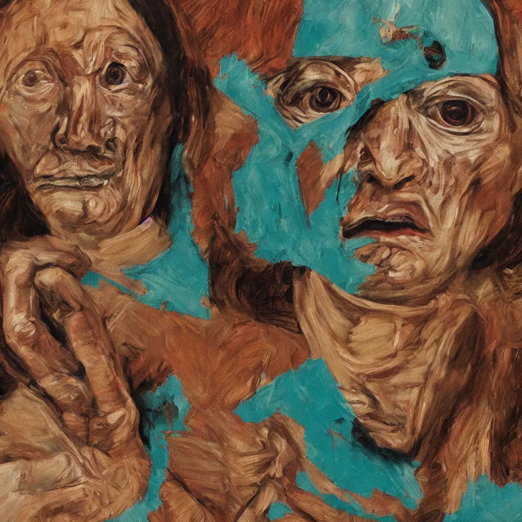 Prompt: high quality high detail painting by lucian freud, jenny savile, scream, turquoise, hd