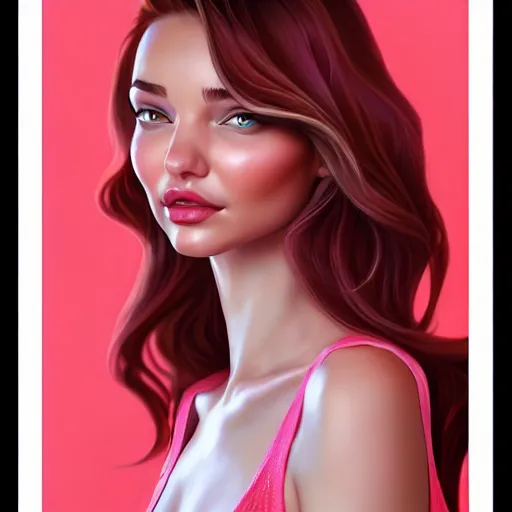 Image similar to a portrait of miranda kerr, pastel crimson - red, art by lois van baarle and loish and ross tran and rossdraws and sam yang and samdoesarts and artgerm and saruei and disney and wlop, digital art, highly detailed, intricate, sharp focus, trending on artstation hq, deviantart, unreal engine 5, 4 k uhd image