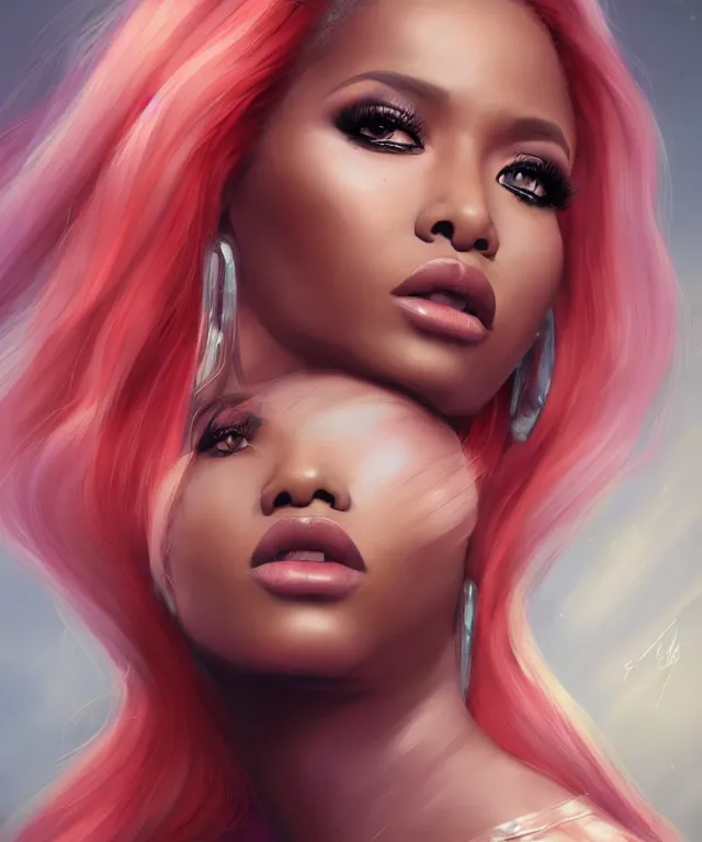 Prompt: 5 5 mm portrait photo nicki minaj by charlie bowater and titian and artgerm, intricate, face, highly detailed 8 k, intricate, lifelike, soft light, cinematic lighting, featured on artstation