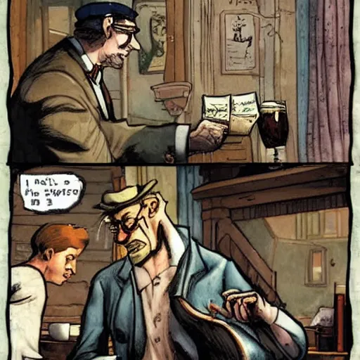 Prompt: blacksad read love letters in a pub