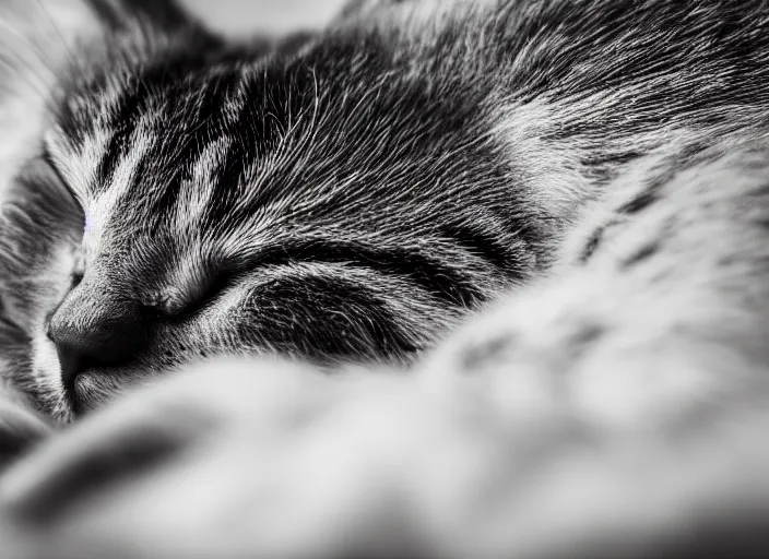 Prompt: dslr photo still of a closeup of a sleeping cat, 4 k, 8 5 mm f 1 6