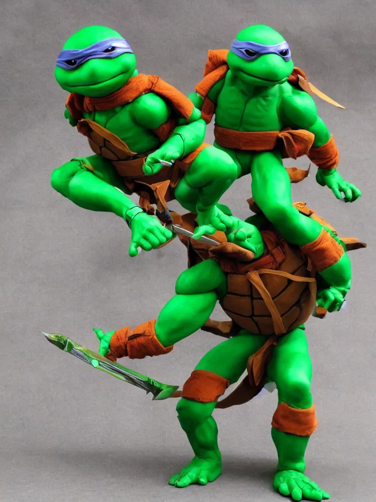 Image similar to giant teenage mutant ninja turtle toy, highly detailed, sharp focus