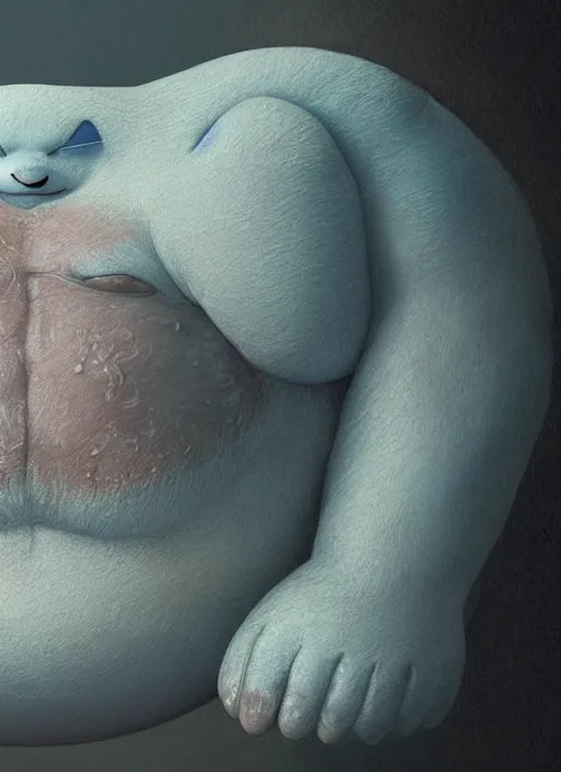 Prompt: Snorlax Pokemon with translucent skin, visible muscles and veins and arteries and bones and spines and nerves, beautiful detailed intricate insanely detailed octane render, 8k artistic photography, photorealistic, chiaroscuro, by David Cronenberg, Raphael, Caravaggio
