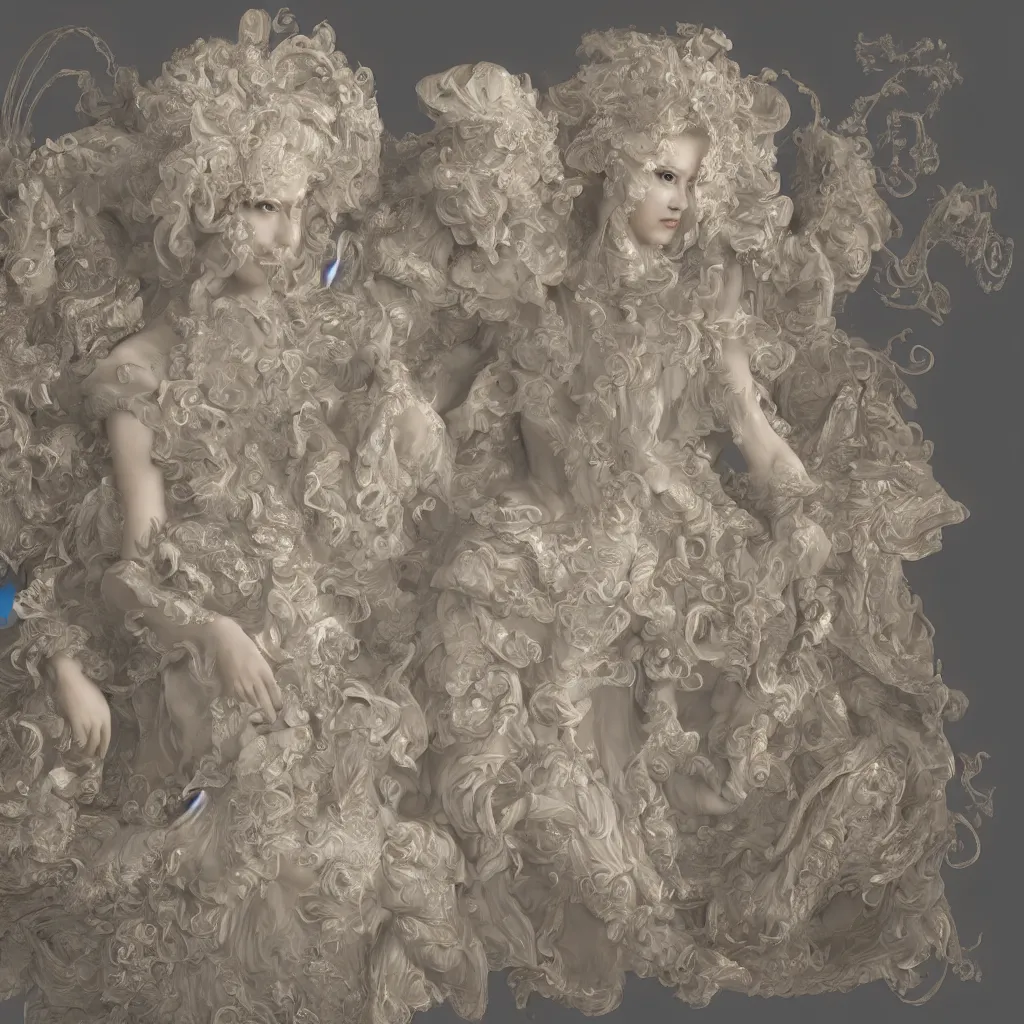 Image similar to 3d high relief painting of rococo costume design，jellyfish，dreamy, soft , highly detailed, octane render, 8k