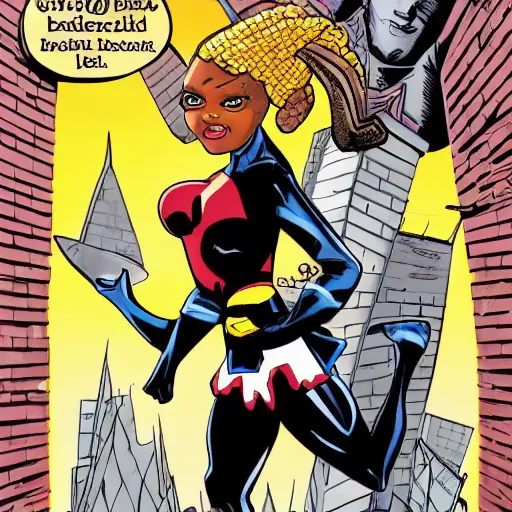 Image similar to comic book black girl superhero, blonde hair, from Brooklyn