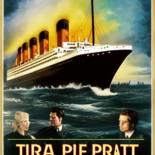 Prompt: a poster of the movie titanic starring Brad Pitt - H 768