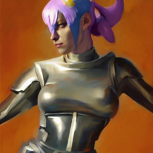 Image similar to greg manchess portrait painting of partially armored leeloo from the 5 th element as overwatch character, medium shot, asymmetrical, profile picture, organic painting, sunny day, matte painting, bold shapes, hard edges, street art, trending on artstation, by huang guangjian, gil elvgren, ruan jia, randy vargas, greg rutkowski