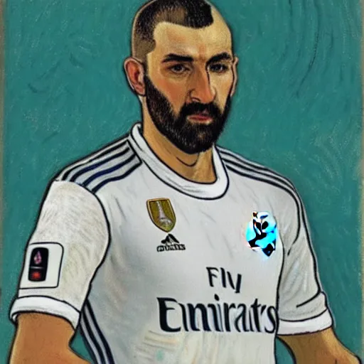 Prompt: benzema real madrid by van gogh