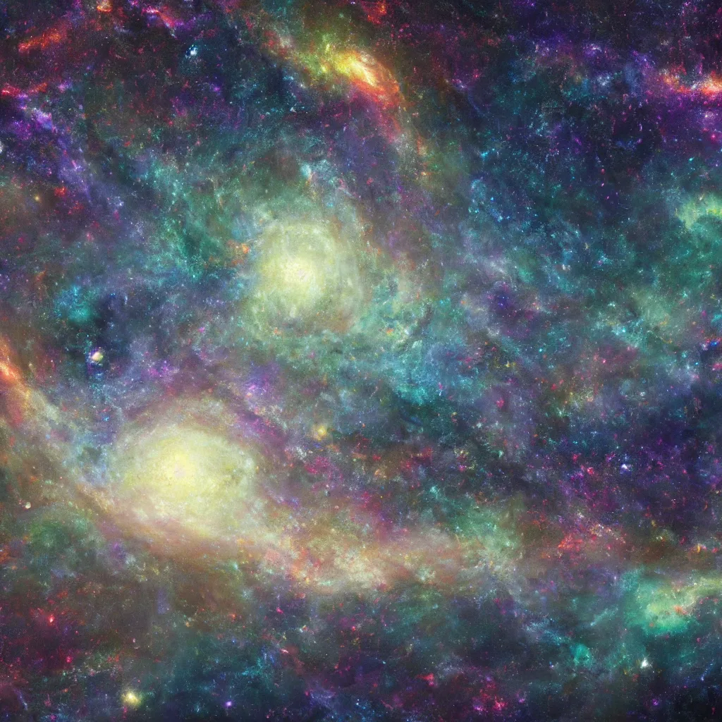 Image similar to a swirly galaxy mix of stars and the universe itself. hazy oil impressionist style ultra - realism unreal engine trending on artstation