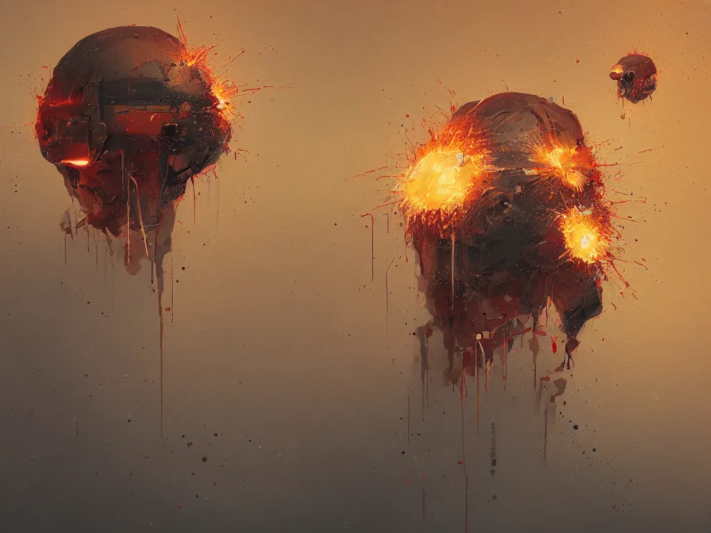 Image similar to an exploding head in a painting from stalenhag, 4 k, 8 k, hdr, artstation, concept art