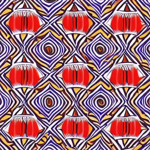 Image similar to african pattern, red and white colours, bold, playful, illustration