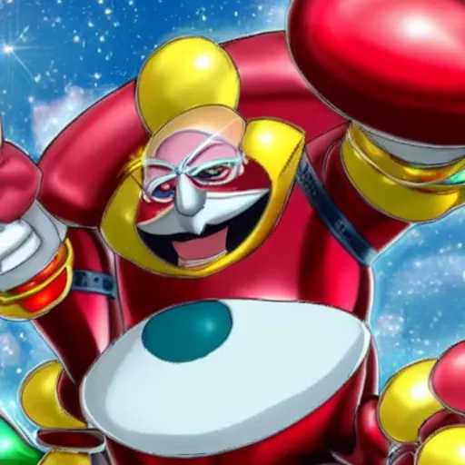 Image similar to robotnik eggman with chaos emeralds