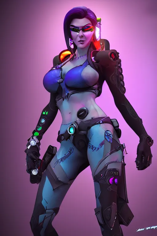 Image similar to widowmaker, overwatch, cyberpunk, digital art, high detailed, artstation, 3 d render