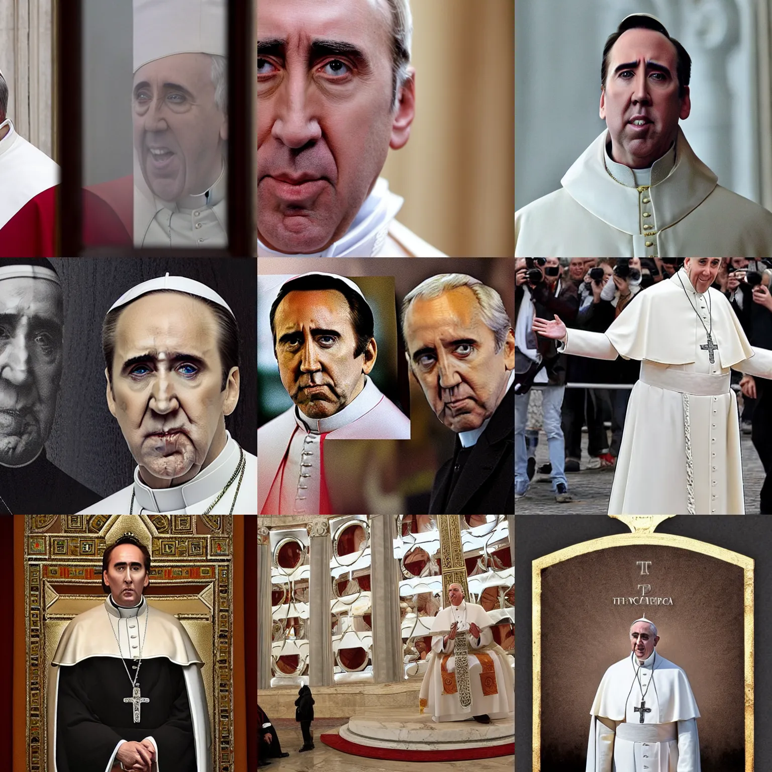 Prompt: Nicholas Cage as The Pope in the Vatican, photograph