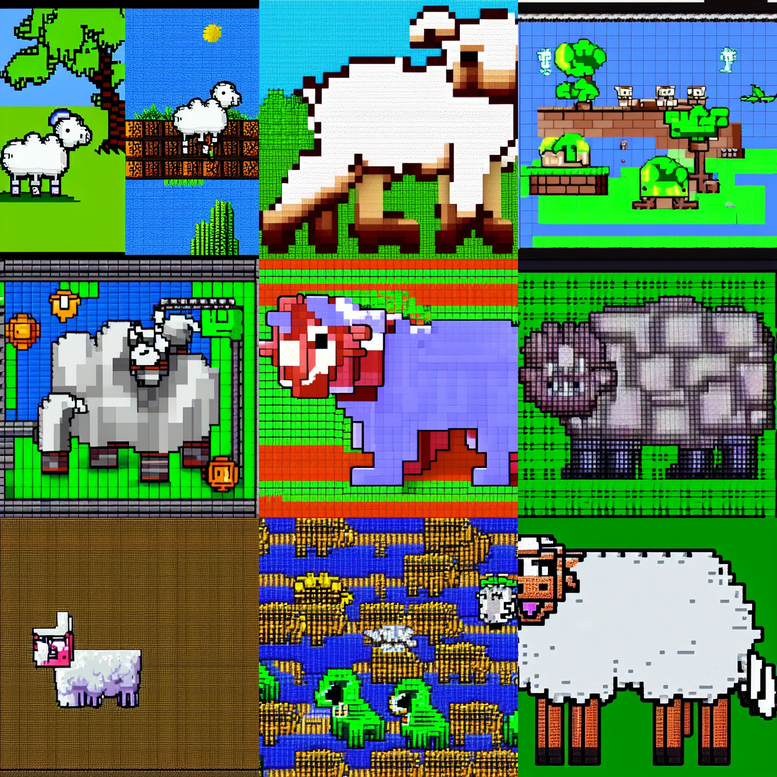 Prompt: 2D sprite of sheep, extreme detail, pixel art game
