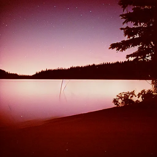 Prompt: photo, moonlit lake, 5 0 mm f / 1. 4, cinestill 8 0 0,