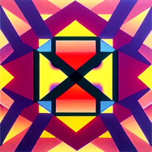 Prompt: geometric square by shusei nagaoka, david rudnick, airbrush on canvas, symmetry, hexagon