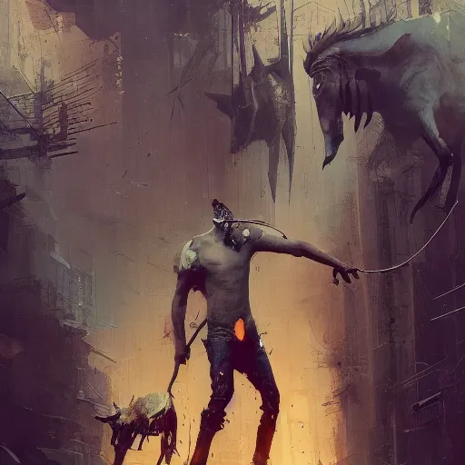 Image similar to Minotaur wearing Denim Jeans MTG Card Greg Rutkowski ismail inceoglu craig j. spearing bastien grivet james gilleard barnett newman