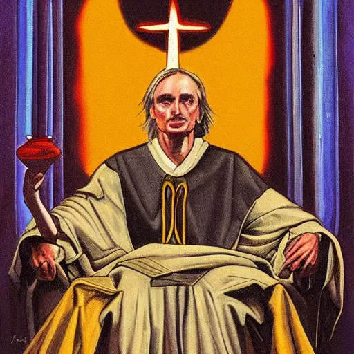 Image similar to portrait of Richard Dawkins as High Priest of the Satanic Arts, by Robert G. Harris