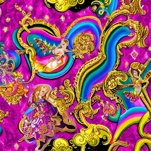 Prompt: Lisa Frank and baroque collaboration