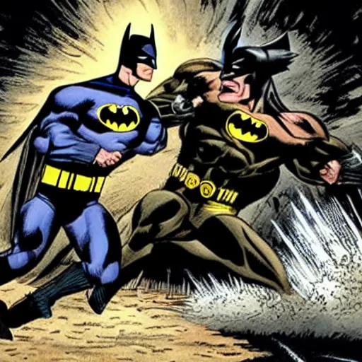 Prompt: batman fighting the wolverine, photograph