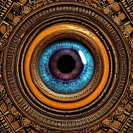 Image similar to The eye of god Rah, intricate, ornate, photorealistic, ultra detailed, octane render, high definition, depth of field, bokeh, 8k, artstation