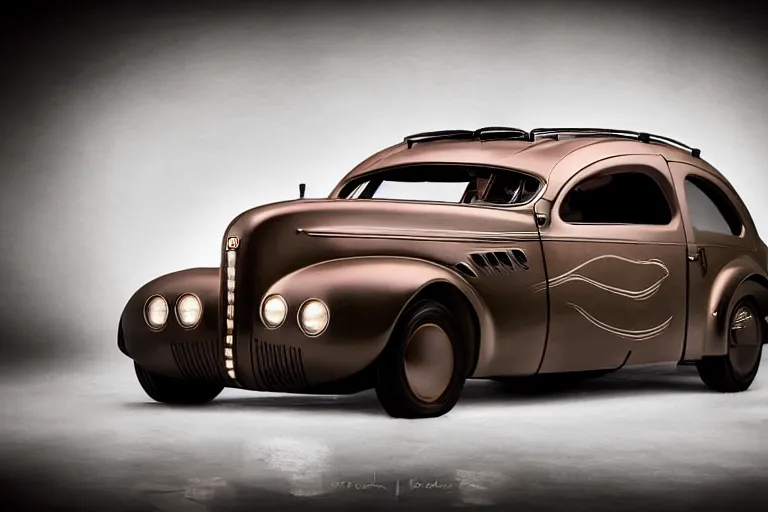 Image similar to Beautiful photograph a concept 1940s dieselpunk car. 8k. Studio lighting.